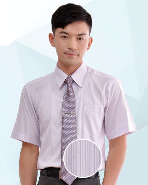 男襯衫 長袖襯衫 短袖襯衫 淺紫色條紋  <span>S-36 ＃P.44</span>示意圖