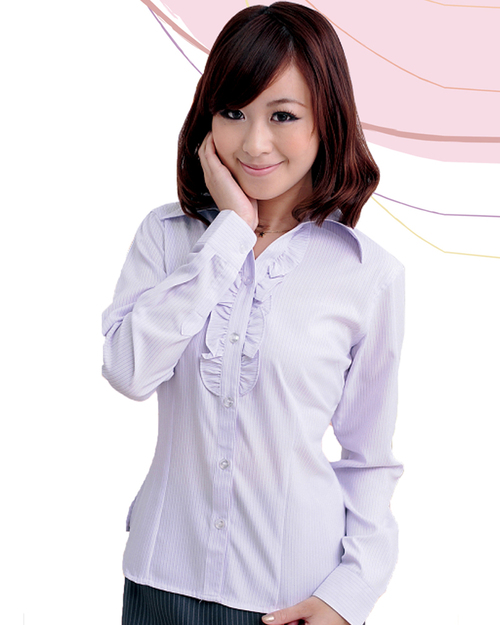 女襯衫 長袖襯衫 短袖襯衫 淺紫藍色條紋  <span>S-36E ＃P.36</span>示意圖