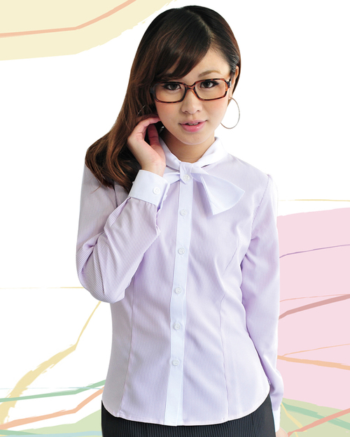 女襯衫 長袖襯衫 短袖襯衫 粉紫色 短白巾領  <span>S-42ED ＃P.18</span>示意圖