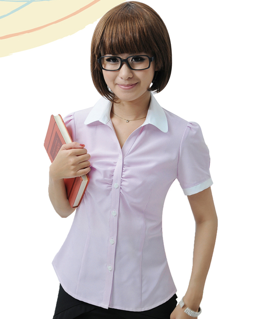 女襯衫 長袖襯衫 短袖襯衫 粉紫色 胸口細摺  <span>S-42EY ＃P.48</span>示意圖