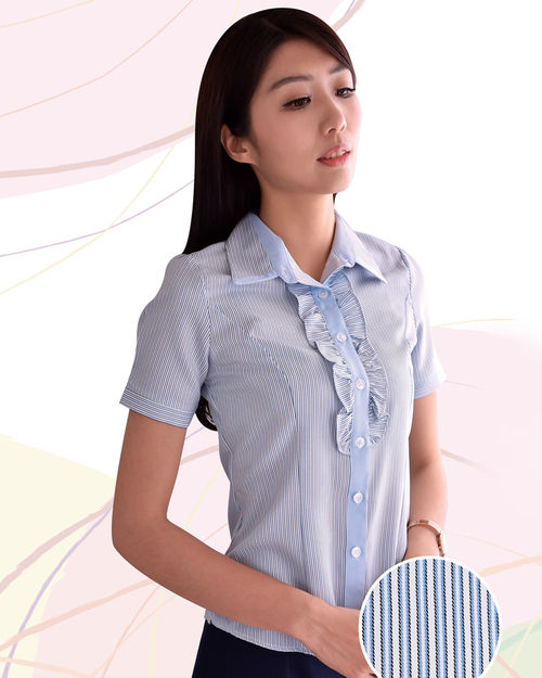 女襯衫 長袖襯衫 短袖襯衫 藍色條紋 花邊  <span>S-63EE ＃P.24</span>示意圖
