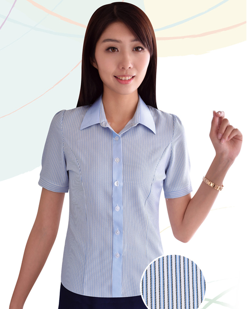 女襯衫 長袖襯衫 短袖襯衫 藍色條紋  <span>S-63EH ＃P.50</span>示意圖