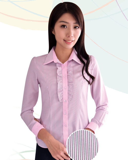 女襯衫 長袖襯衫 短袖襯衫 粉色條紋 花邊  <span>S-65EE ＃P.24</span>示意圖