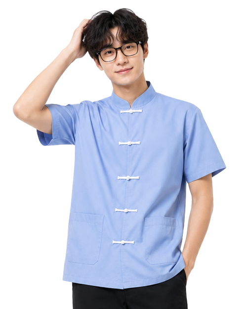 中式唐裝功夫服｜立領一字扣 水藍｜<span>FD-SX-0003-01</span>示意圖