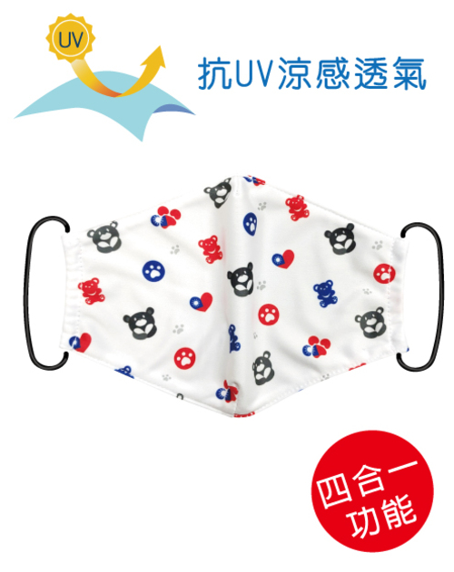 四合一抗UV涼感口罩-可替換濾材或醫療口罩-台灣花布白色款<span>SU-F31</span>示意圖