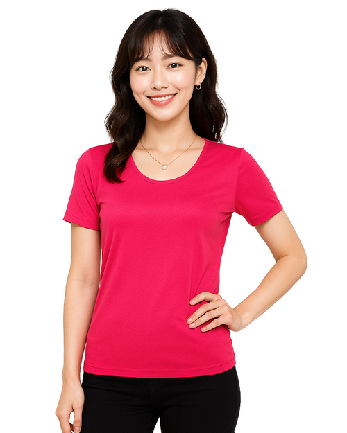 客製化T恤｜運動排汗T｜腰身圓領桃紅｜<span>TCANG-A01-00233</span>示意圖