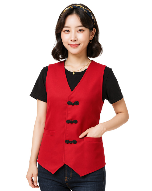 琵琶裝飾釦｜貼袋背心訂製款-紅｜<span>VCAN-B-06</span>示意圖