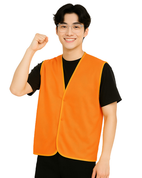 洞洞布活動背心｜釦子款｜桔色滾金黃｜<span>VCAN-C-07</span>示意圖