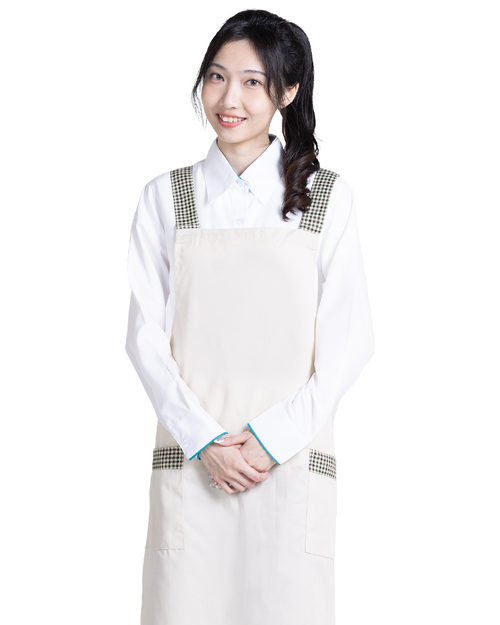 日式圍裙 訂製教保圍裙 米色配格子 <span>APCAN-A-00072</span>示意圖