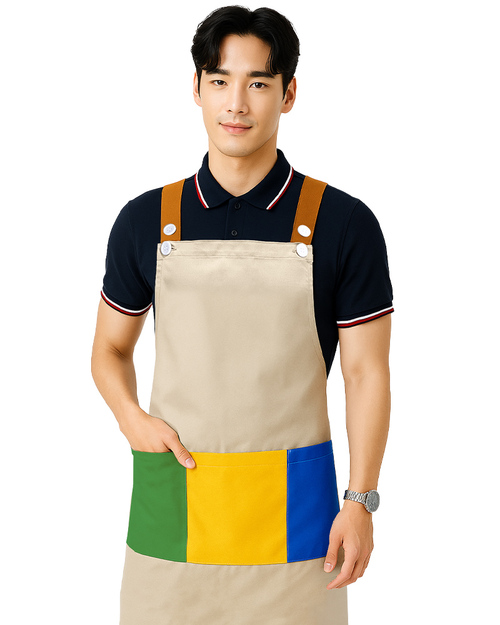 文具店日式圍裙/3口袋圍裙卡其撞色/<span>APCAN-A-00078</span>示意圖