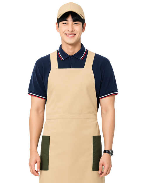 厚磅圍裙/日式後調節釦卡其配綠/<span>APCAN-A-00081</span>示意圖