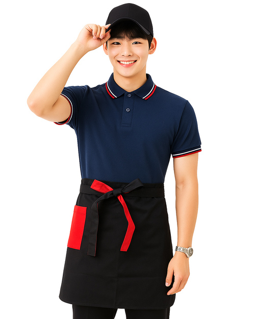 半截圍裙 黑配紅｜造型口袋 雙色綁繩｜<span>APCAN-B-00068</span>示意圖