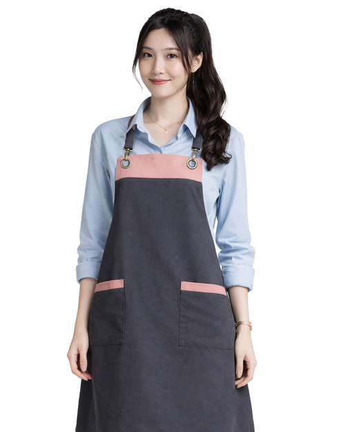 餐飲圍裙｜交叉式圍裙 訂製｜深灰配卡其｜<span>APCAN-C-00071</span>示意圖