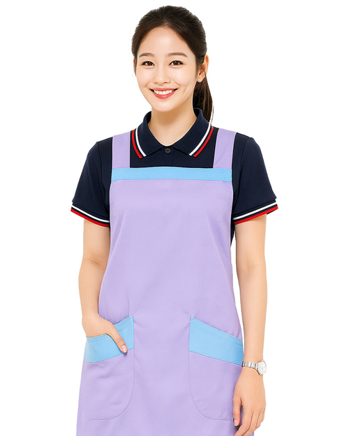 國小教師圍裙｜荷葉邊圍裙訂製-粉紫配水藍｜<span>APCAN-D-00032</span>示意圖