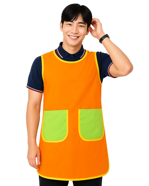 安親班圍裙/訂製圍裙-橘配綠｜<span>APCAN-S-00037</span>示意圖