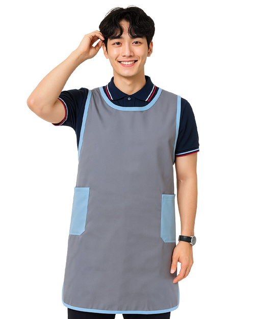 安親班圍裙/訂製圍裙-灰配水藍｜<span>APCAN-S-00038</span>示意圖