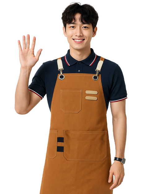 職人圍裙-交叉式圍裙訂製-褐色配卡其｜<span>APCAN-X-00068</span>示意圖