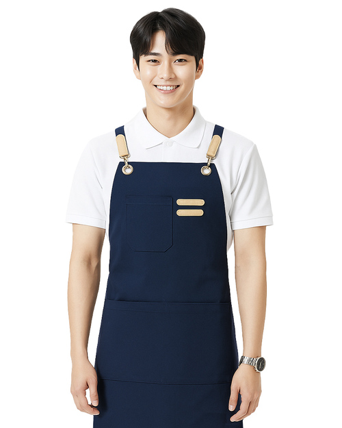賣場工作圍裙-交叉式圍裙訂製-丈青配卡其｜<span>APCAN-X-00069</span>示意圖