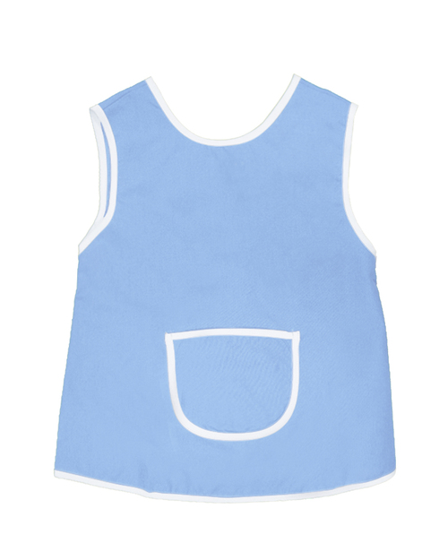 幼兒園圍兜 無袖 訂製款 藍滾白加口袋<span>BIC-00-01</span>示意圖