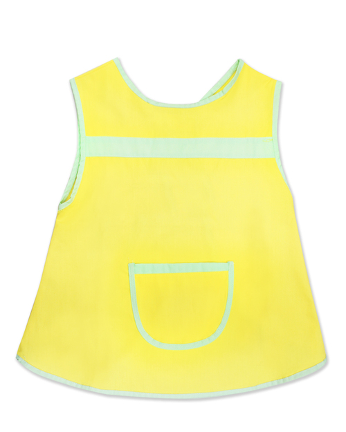 幼兒園圍兜 無袖 訂製款 黃滾粉綠加口袋<span>BIC-00-03</span>示意圖