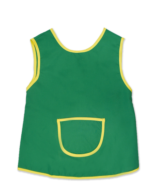幼兒園圍兜 無袖 訂製款 綠滾黃加口袋<span>BIC-00-04</span>示意圖