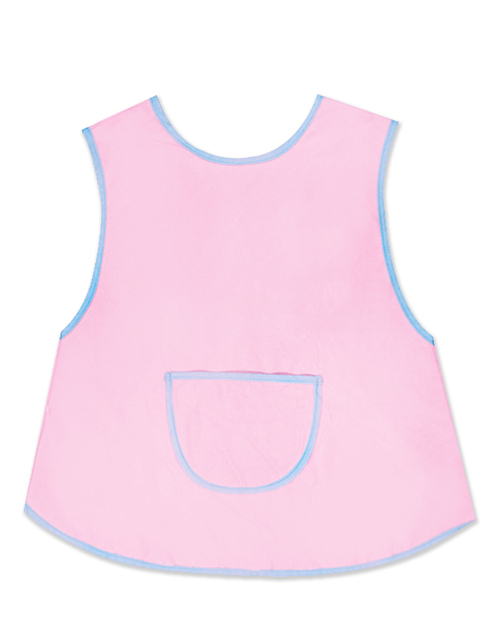 幼兒園圍兜 無袖 訂製款 粉紅滾水藍加口袋<span>BIC-00-05</span>示意圖