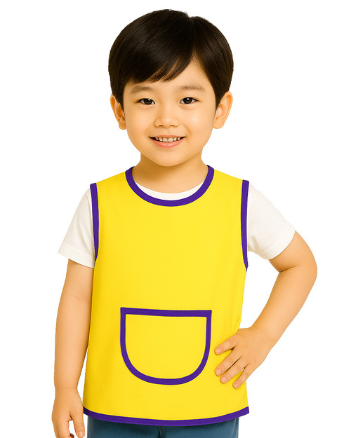 幼兒園圍兜 無袖 訂製款 黃滾紫<span>BIC-00-10</span>示意圖