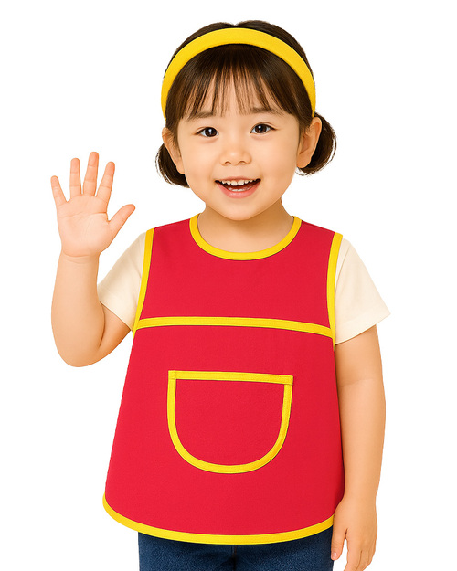 幼兒園圍兜 無袖 訂製款 紅滾黃<span>BIC-00-11</span>示意圖