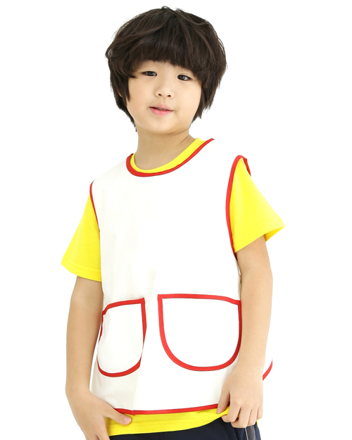 幼兒園圍兜 無袖 訂製款 白滾紅<span>BIC-00-13</span>示意圖
