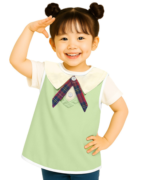 幼兒園圍兜 無袖 訂製款 假兩件粉綠配米<span>BIC-01-25B</span>示意圖