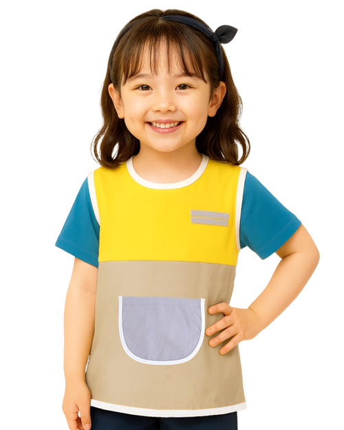 幼兒園圍兜 無袖 訂製款 黃配卡其<span>BIC-00-30</span>示意圖