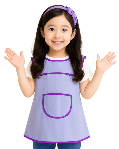 幼兒園圍兜 無袖 訂製款 粉紫配亮紫 <span>BIC-00-33</span>示意圖