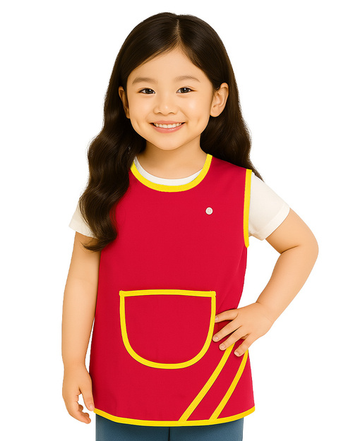 幼兒園圍兜 無袖 訂製款 紅滾黃 <span>BIC-00-41</span>示意圖