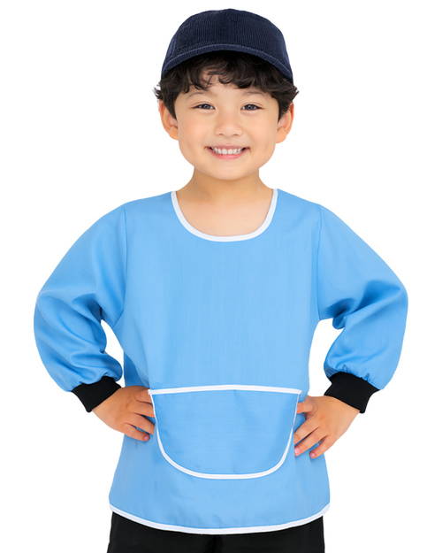幼兒園圍兜 長袖 訂製款 水藍<span>BICS-00-02</span>示意圖