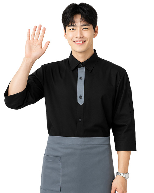 餐飲服 單排釦 黑配灰｜<span>CCW-CAN-AC-01</span>示意圖