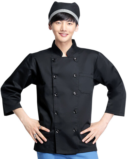 廚師服 雙排黑釦 黑色<span>CCW-CAN-BB-03</span>示意圖