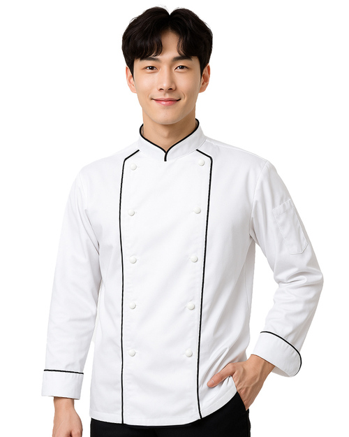 廚師服 雙排釦 九分袖 白出芽黑 <span>CCW-CAN-BB-10</span>示意圖