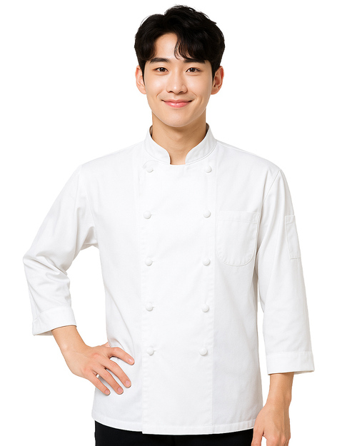 廚師服 雙排釦 七分袖 白色 <span>CCW-CAN-BC-01</span>示意圖