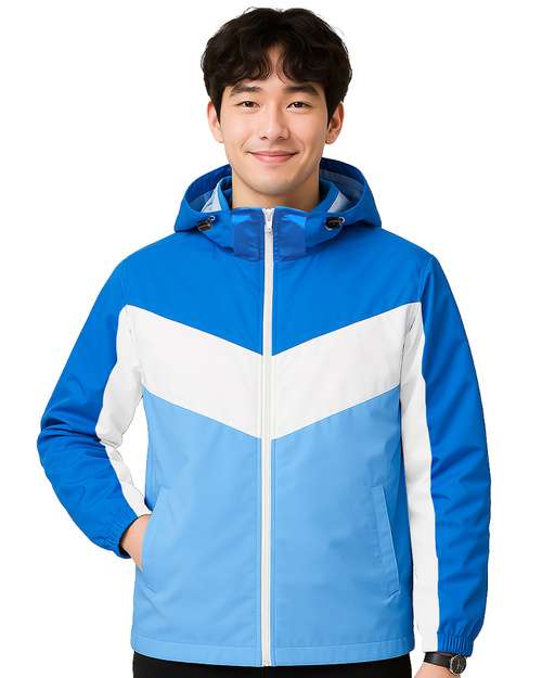 連帽風衣外套 可拆帽 洞洞布內裡 翠藍配白水藍 <span>COAT-C-01a</span>示意圖
