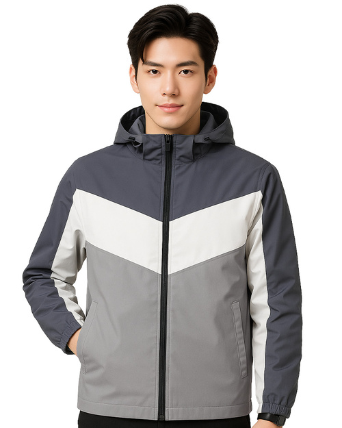 連帽風衣外套 可拆帽 洞洞布內裡 深灰配白灰 <span>COAT-C-01c</span>示意圖