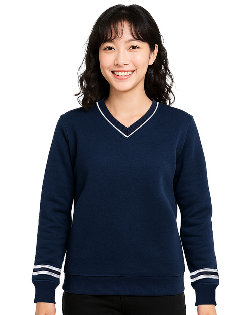 大學T中性訂製-V領丈青配白<span>CRTB-C02-01</span>示意圖