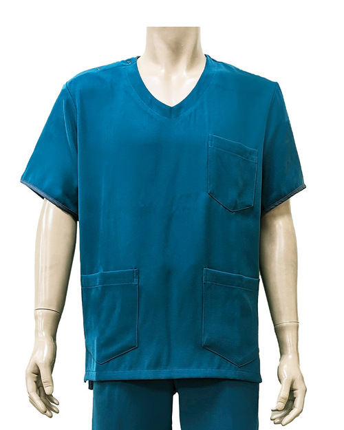 V領手術服 肩開釦款-中性版-湖水藍<span>DOCA-B01-01</span>示意圖
