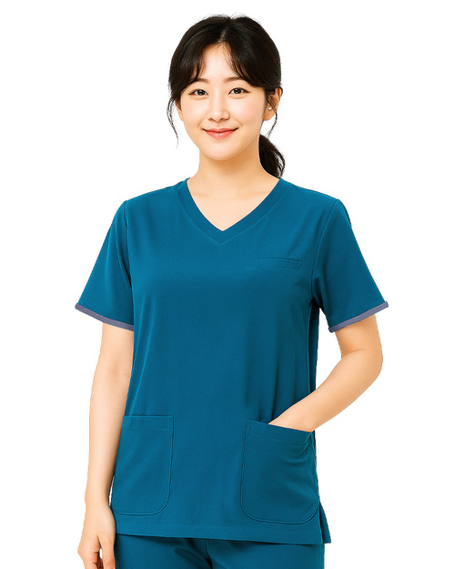 V領手術服 肩開釦款-湖水藍-腰身版<span>DOCA-B01-02</span>示意圖