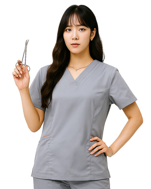 V領接片斜口袋手術服-灰配桔<span>DOCA-A03-01</span>示意圖