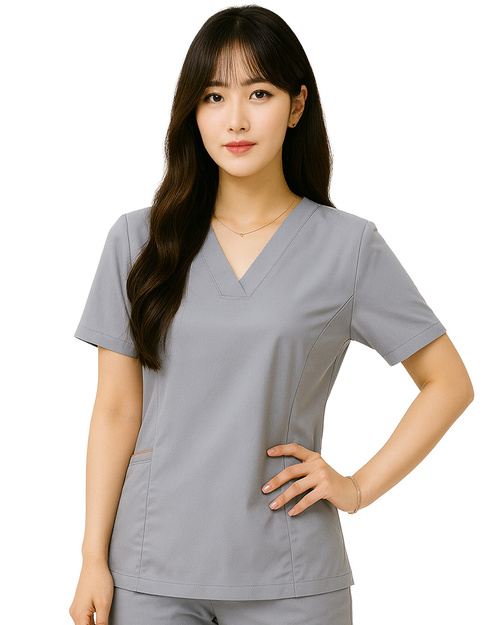 V領接片斜口袋手術服-灰配桔<span>DOCA-A03-01</span>示意圖