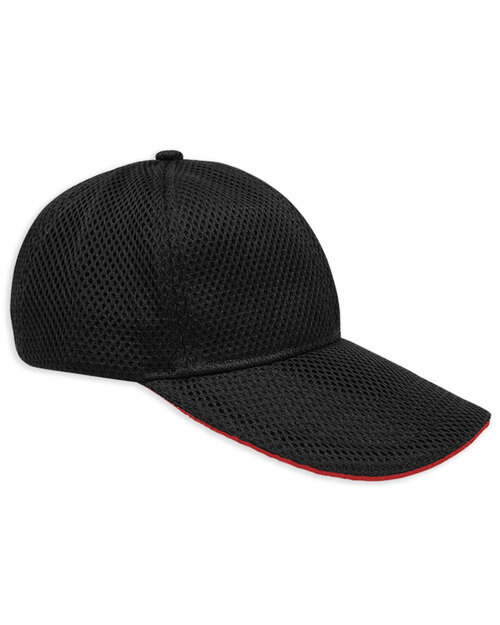 六片帽訂製/太空網布-黑夾紅<span>HAR-B-03</span>示意圖