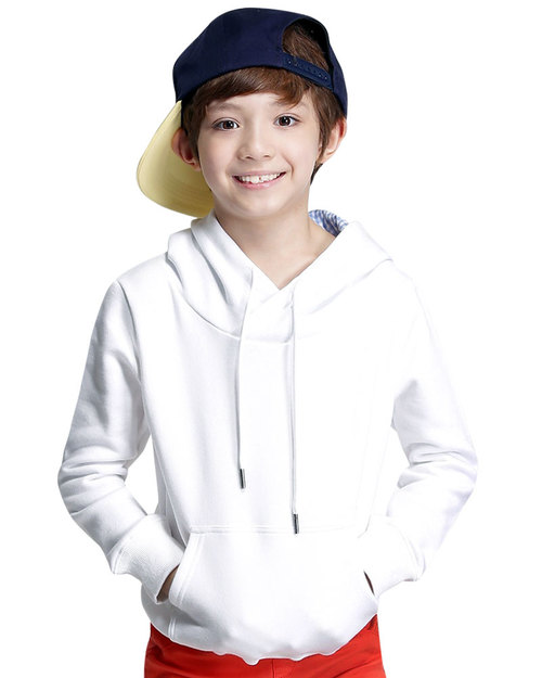帽T 童版 訂製 雙色帽 白/藍格<span>HDSP-K01-02</span>示意圖