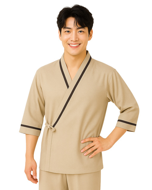 健檢服 男版 日式款 卡其配棕 <span>HELTH-M-E01</span>示意圖