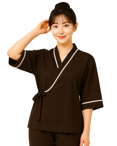 健檢服 日式款｜中性版 咖啡配卡其｜<span>HELTH-M-E01a</span>示意圖