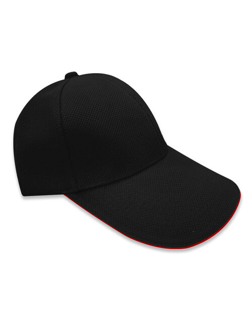 六片交織網帽銅釦現貨-黑色夾紅 <span>HIN-A-03</span>示意圖